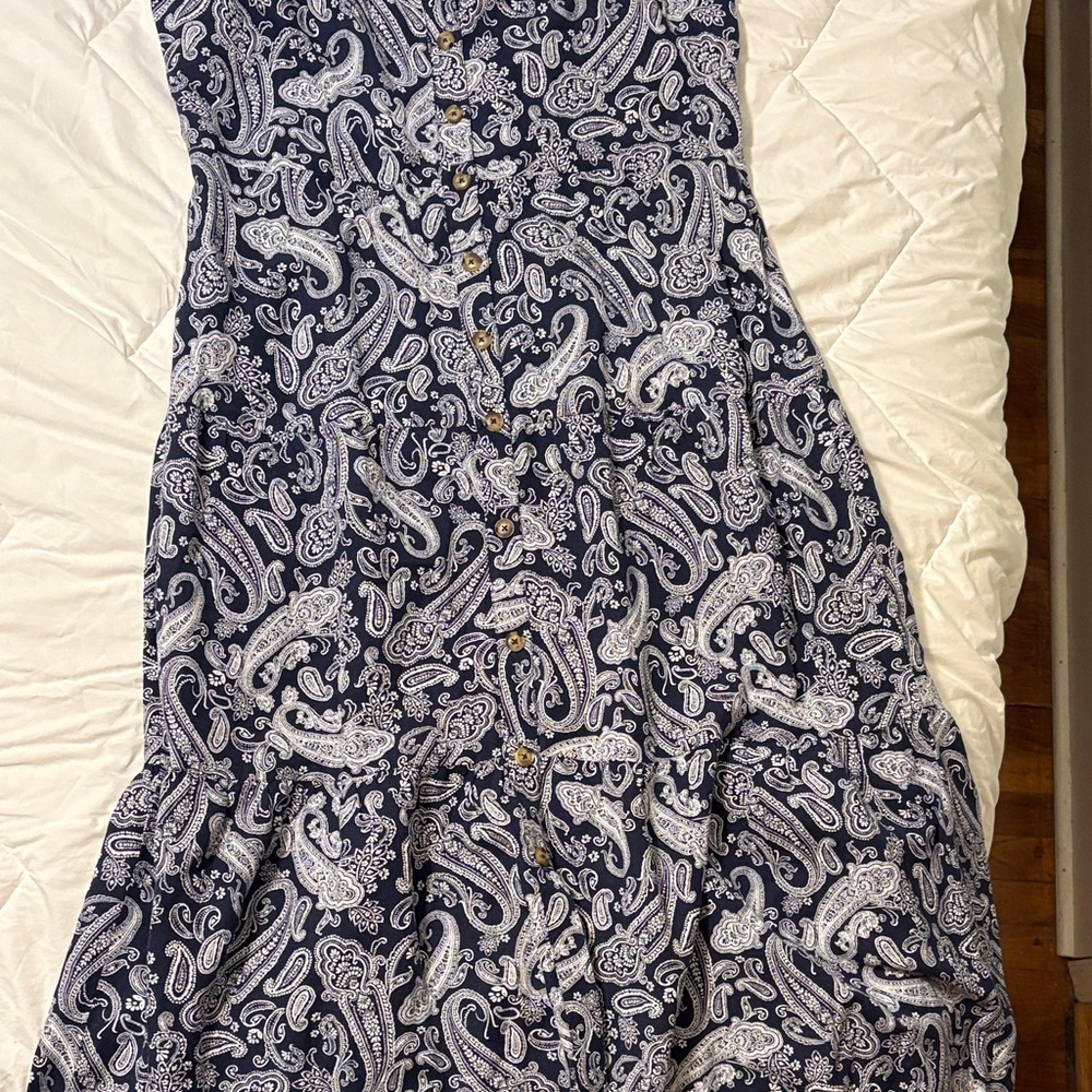 LOFT Navy and White Paisley Dress